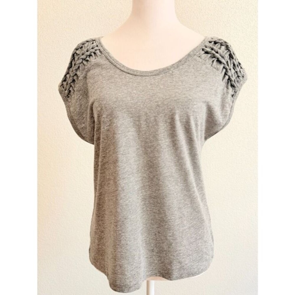 7 For All Mankind Heather Gray Macrame Braided Shoulder Knit Tee Top XS